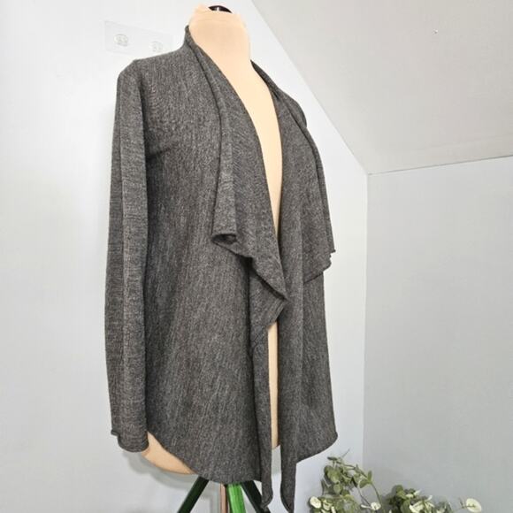 Eileen Fisher Cardigan Royal Alpaca Gray Inverted Pleat Open Waterfall Medium - Picture 3 of 7